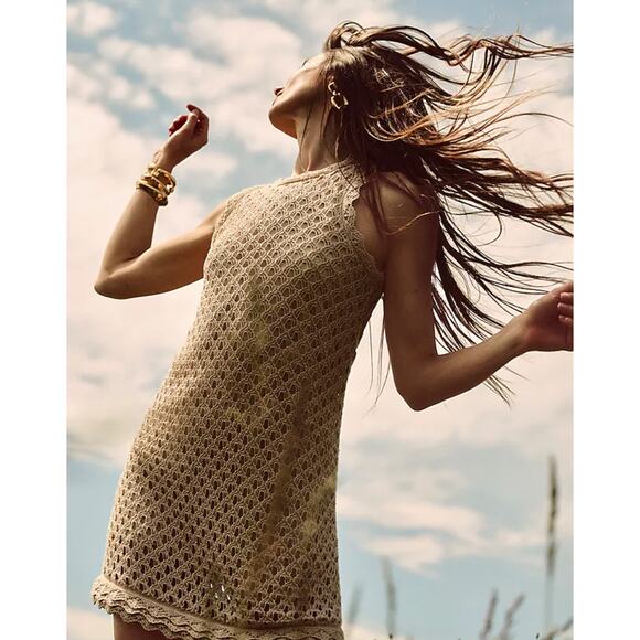 J.Crew Pointelle Sleeveless Sweater Dress Natural Beige Resort Boho Medium NWT - Picture 4 of 11